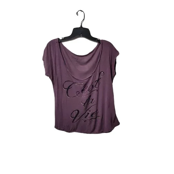 Fifth Sun Purple Short Sleeve Cest La Vie Round Neck Shirt Sz L - Picture 1 of 6